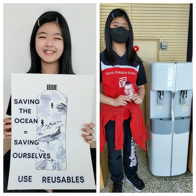 Students at Seoul Foreign School, Korea, participate in and promote a zero-waste lifestyle by using reusable water bottles instead of single-use plastic bottles. (Photo Courtesy: Soo Jung (Chrystal) Cho/IPS)