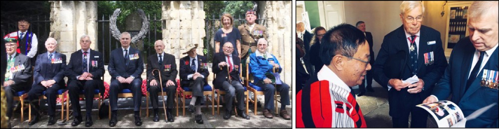 (Left) Veterans of The Battle of Kohima with the Duke of York, Prince Andrew at the 75th anniversary of the Battles commemorated on July 4 in York. 2. (Right) The Duke of York, Prince Andrew being presented with gifts from Kohima by Dr Ngully during event commemorating the 75th anniversary of The Battle of Kohima on July 4 in York. (Photo Courtesy: Kohima Educational Trust @KohimaEdTrust/Twitter)