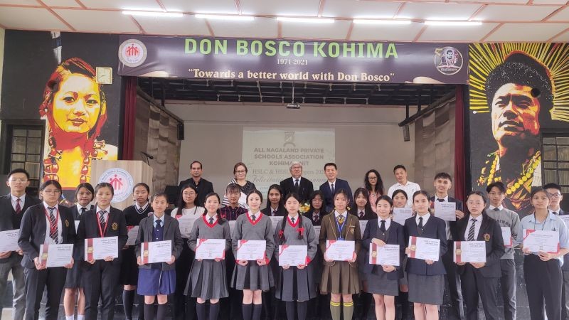 Dr Nicky and ANPSA officials with HSLC, HSSLC toppers during felicitation programme on June 2 in Kohima. (Morung Photo)