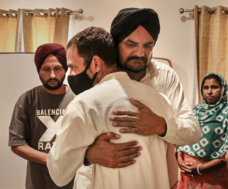 Congress leader Rahul Gandhi meets grieving family of late singer and Congress leader Sidhu Moosewala, in Mansa. (PTI Photo)