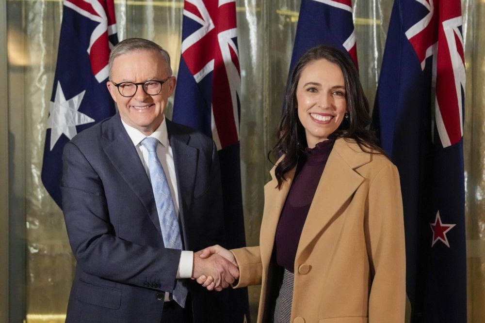 New Zealand Prime Minister Jacinda Ardern, right, shakes hands with Australian Prime Minister Anthony Albanese ahead of a bilateral meeting in Sydney, Australia, Friday, June 10, 2022. Ardern is on a two-day visit to Australia. (AP/PTI(