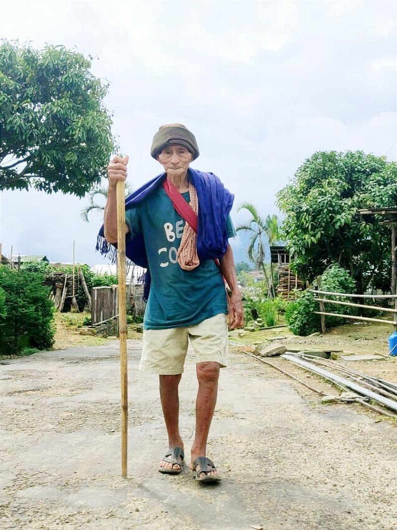 A nonagenarian (a person who is between 90 and 99-years age group) taking a stroll in Mopungchuket village under Mokokchung district on June 3. (Photo by Manen Aier)