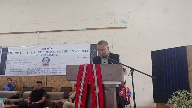 Dr Chumben Murry addressing the 10th general conference of Wokha District Village Council Chairman Association at Tiyi Hall, Wokha Town on June 23.