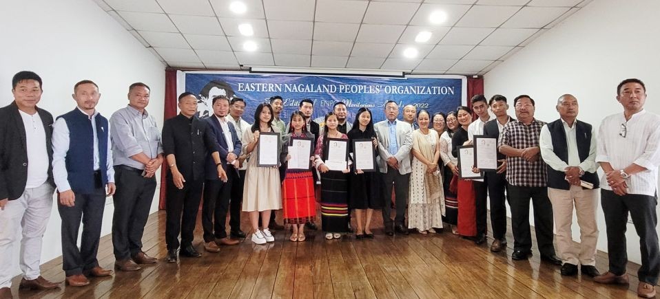 HSLC/HSSLC toppers from Eastern Nagaland with legislators, ENPO officials and family of Y Mangko in Kohima on June 12. (Morung Photo)