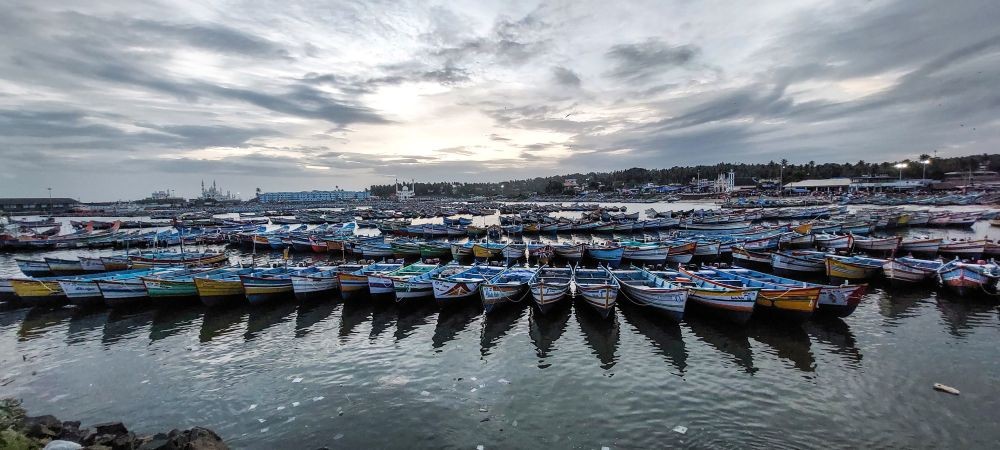 Thiruvananthapuram: Fishing boats parked at Vizhinjam Fishing Harbour as Monsoon clouds gather in the skies, in Thiruvananthapuram, Monday, July 4, 2022. (PTI Photo)