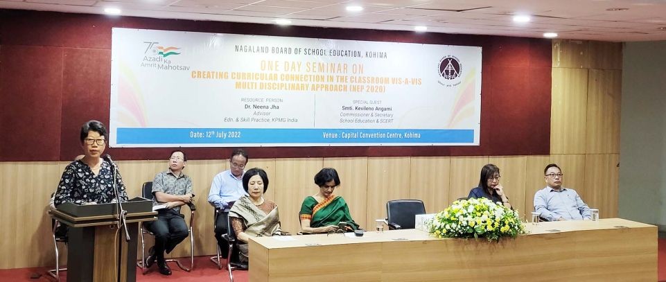 Kevileno Angami, Commissioner & Secretary for School Education and SCERT addressing a seminar in Kohima on July 12. (Morung Photo)