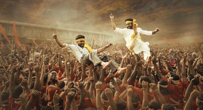 This image released by Netflix shows Ram Charan and N.T. Rama Rao Jr. in a scene from "RRR." (AP Photo)