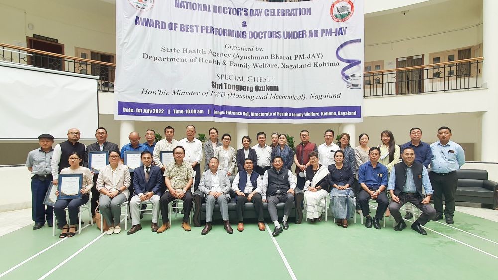 Recipients of best performing doctor award with Minister Tongpang Ozukum and others during National Doctors’ Day in Kohima on July 1. (Morung Photo)