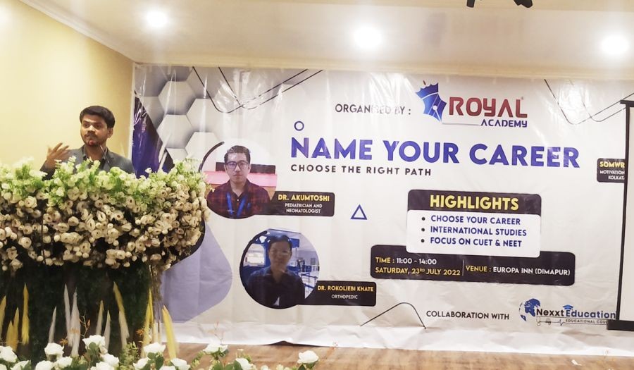 Shubham Poddar, Royal Representative, Dimapur delivering his address on CUET and NEET during the awareness programme held in Dimapur on July 23. (Morung Photo)