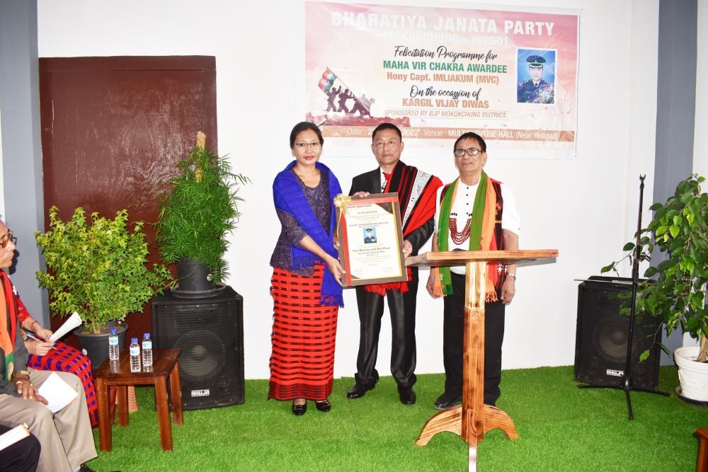 BJP Mokokchung felicitated Maha Vir Chakra Awardee, Hony Capt. Imliakum Ao at Multipurpose Hall near Helipad in Mokokchung. (Morung Photo)