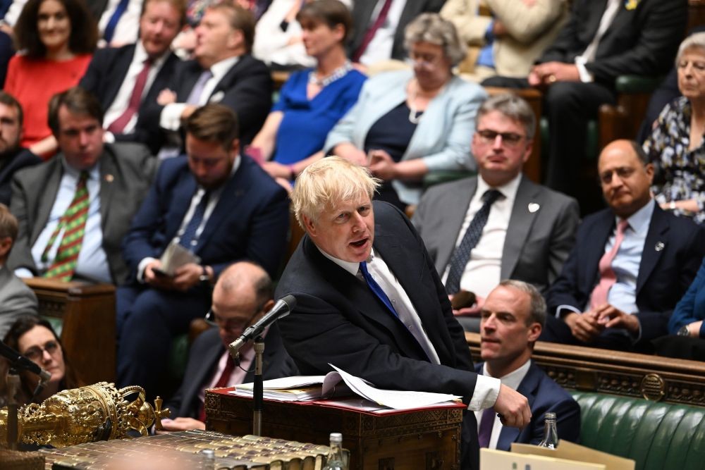 In this photo provided by UK Parliament, Britain's Prime Minister Boris Johnson speaks during Prime Minister's Questions in the House of Commons in London, Wednesday, July 6, 2022. (AP/PTI)