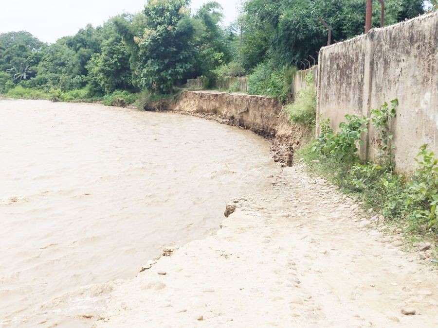 Public road connecting Seithekhe Basa and Sodzulhou villages washed away on Sunday evening, July 24 owning to strong current of the Chathe River. (Photo Courtesy: GOU)