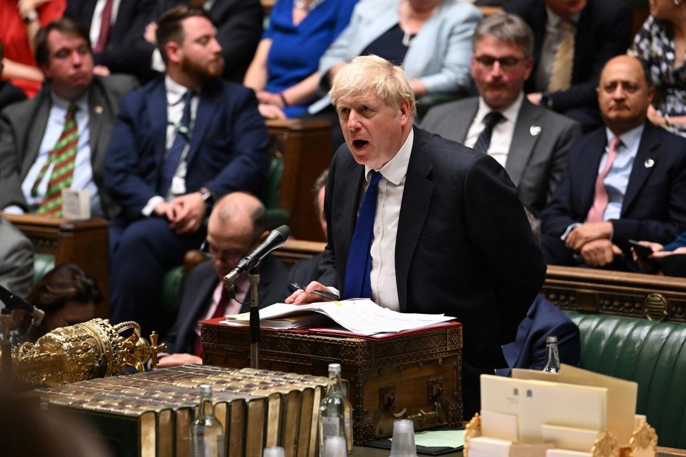 In this photo provided by UK Parliament, Britain's Prime Minister Boris Johnson speaks during Prime Minister's Questions in the House of Commons in London, Wednesday, July 6, 2022. (AP/PTI)