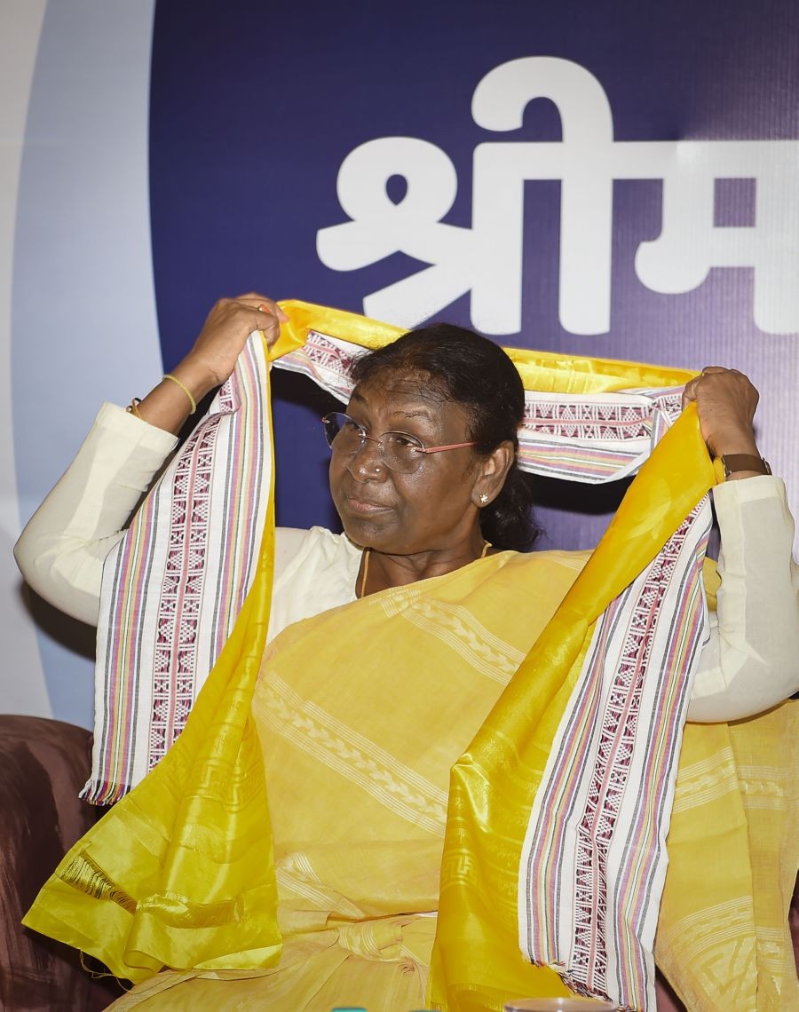 New Delhi: President-elect Droupadi Murmu being greeted at her residence in New Delhi, Friday, July 22, 2022. (PTI Photo/Vijay Verma)
