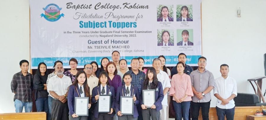 Subject toppers with officials of Baptist College Kohima.