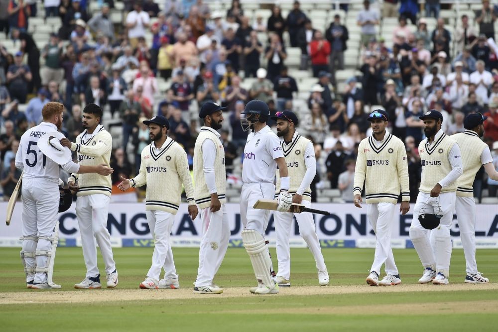 Birmingham: Players greet each other after England won the fifth cricket test match against India at Edgbaston in Birmingham, England, Tuesday, July 5, 2022. AP/PTI