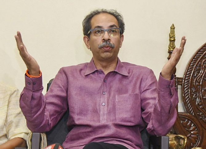 Shiv Sena president Uddhav Thackeray addresses a press conference at his residence, in Mumbai, on Saturday, July 30, 2022. Photograph: PTI Photo