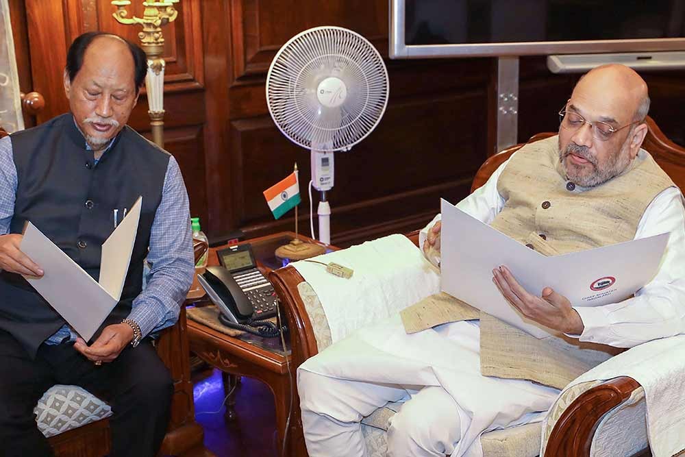 Home Minister Amit Shah during a meeting with Nagaland CM Neiphiu Rio, in New Delhi. PIB/PTI Photo (file photo)