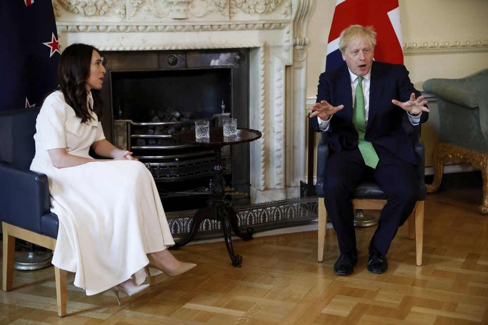 London: British Prime Minister Boris Johnson, right, speaks with New Zealand Prime Minister Jacinda Ardern at Downing Street, in London, Friday July 1, 2022.AP/PTI Photo