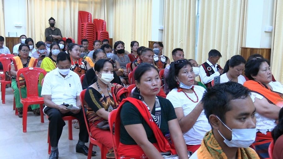 Chakhesang Zuve Cultural Club presenting Tati Folk Song during the International Day of the World’s Indigenous Peoples programme in Dimapur on August 9. (Morung Photo)