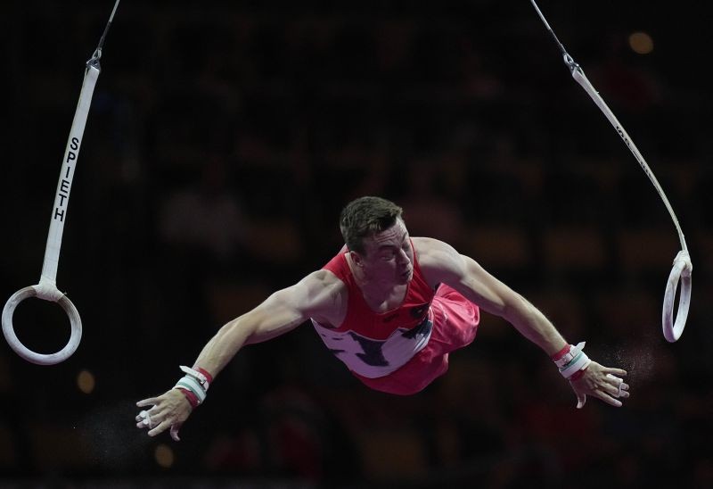 Austria's Manuel Helmut Arnold performs on the rings during the Men's All-Around Final at the European Gymnastics Championships in Munich, Germany on August 18, 2022. (AP/PTI Photo)