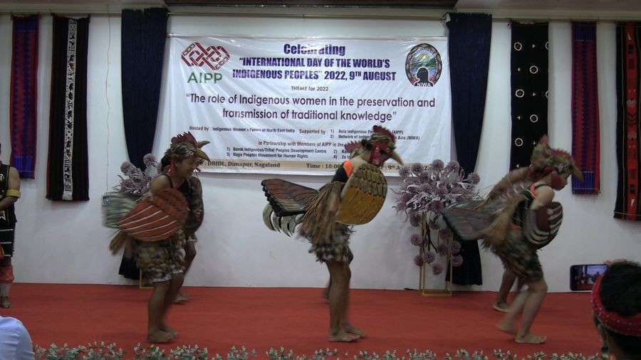 Chakhesang Zuve Cultural Club presenting Tati Folk Song during the International Day of the World’s Indigenous Peoples programme in Dimapur on August 9. (Morung Photo)