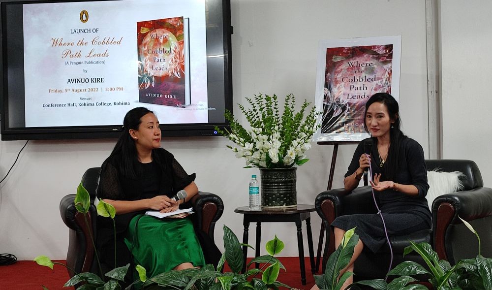 Dr Adenuo Shirat Luikham in conversation with the author, Avinuo Kire during the launch of ‘Where the Cobbled Path Leads’ on August 5. (Morung Photo)