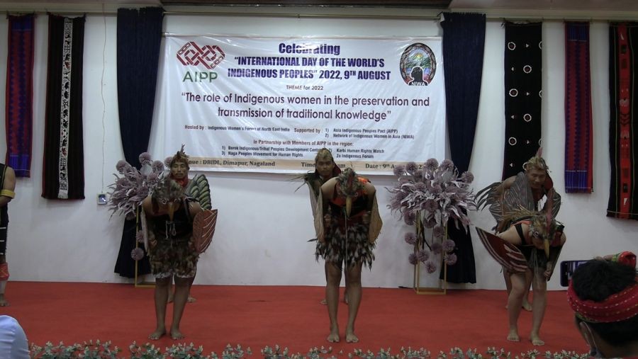 Chakhesang Zuve Cultural Club presenting Tati Folk Song during the International Day of the World’s Indigenous Peoples programme in Dimapur on August 9. (Morung Photo)