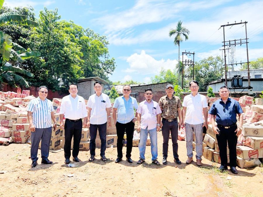 Officials during the combined destruction programme of seized IMFL by District Excise Dimapur, Narcotic Cell & Mobile Squad carried out at Excise Directorate on August 6.