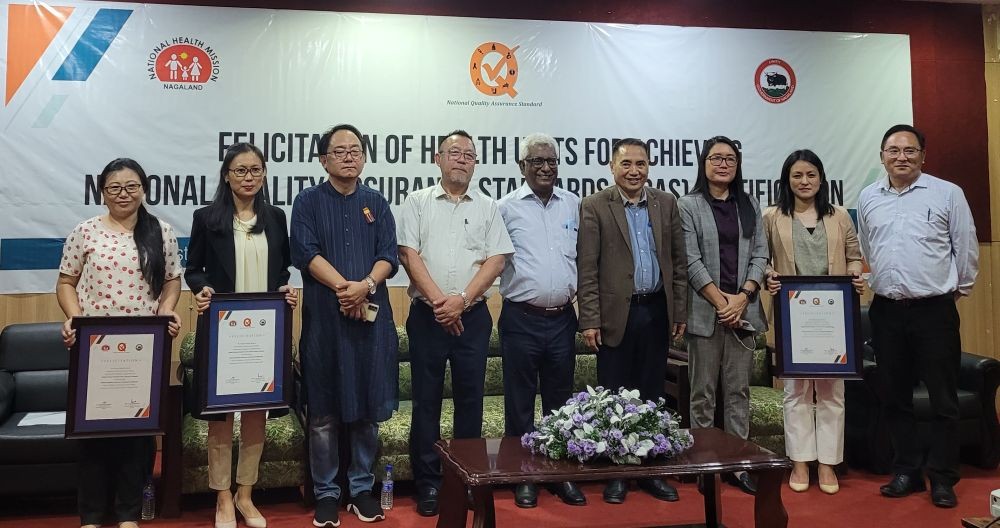 Minister S Pangnyu Phom and others with NQAS certified health units from Nagaland during the felicitation programme in Kohima on August 6. (Morung Photo)