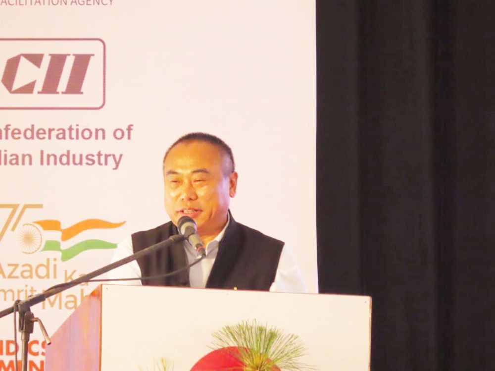 Minister Neiba Kronu addressing the valedictory session of the Nagaland CSR & Investment Conclave 2022 in Kohima on August 23. (Morung Photo)