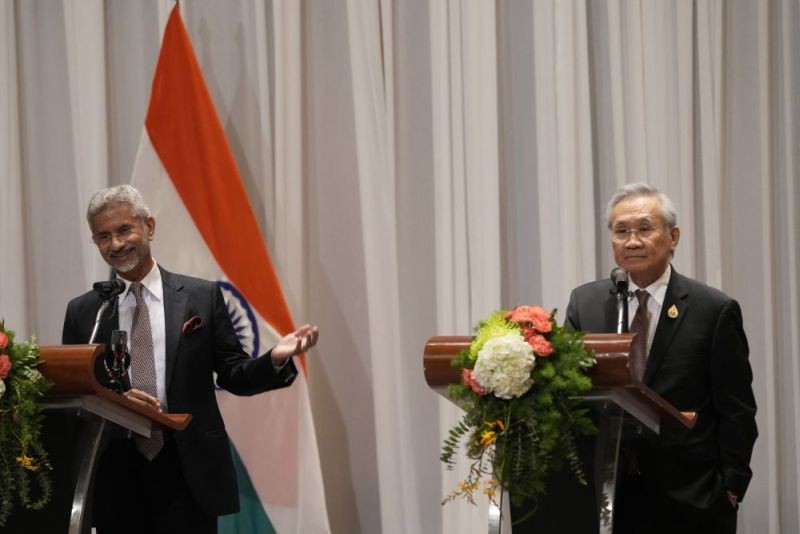 India's Foreign Minister Subrahmanyam Jaishankar, left, and Thailand's Foreign Minister Don Pramudwinai attend a press conference in Bangkok, Thailand on August 17, 2022. Thailand and India have met to discuss to increase cooperation between the two countries in different areas including tourisms, trade, and cyber security. (AP/PTI Photo)