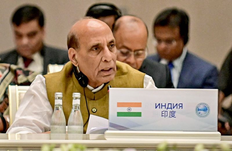 Defence Minister Rajnath Singh during the Shanghai Cooperation Organisation (SCO) Defence Ministers’ meeting, in Tashkent, Uzbekistan. (PTI Photo)