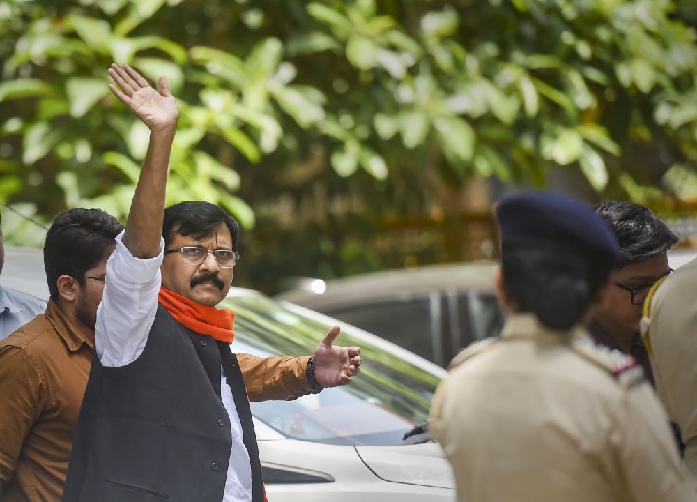 Mumbai: Shiv Sena MP Sanjay Raut being taken for a medical check-up by Enforcement Directorate (ED) officials, after which he will be produced in a special court in connection with a money laundering case, in Mumbai, Monday, Aug. 1, 2022. (PTI Photo/Kunal Patil)