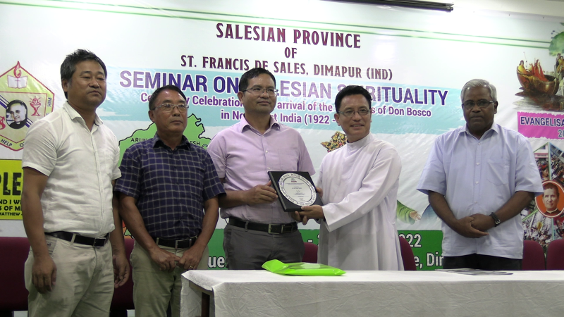 Fr Dr Peter Salew being felicitated by officials from Income Tax Department, GOI on August 30. (Morung Photo)