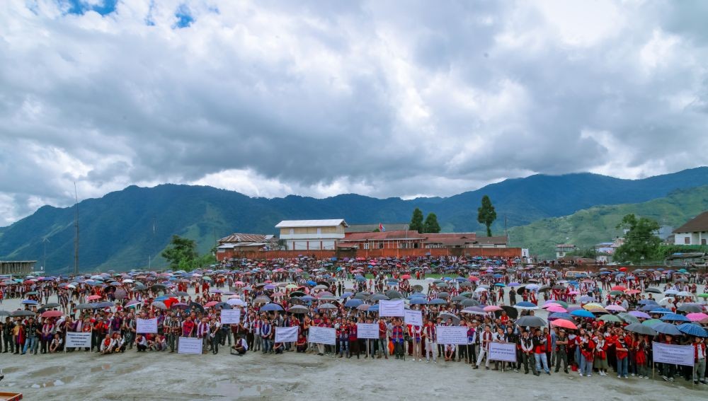 People of Tuensang town during the public rally demanding a separate Frontier Nagaland state on August 9. (Morung Photo)