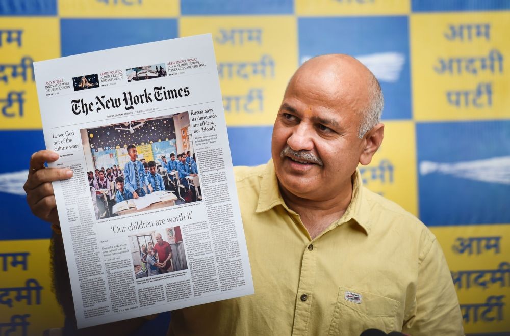New Delhi: Deputy Chief Minister of Delhi Manish Sisodia addresses a press conference in New Delhi, Saturday, Aug. 20, 2022. (PTI Photo/Shahbaz Khan)