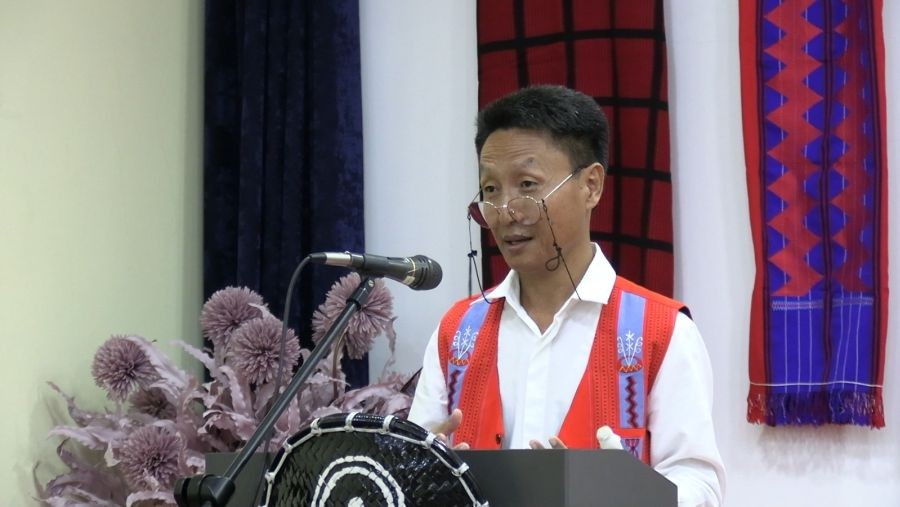 Chakhesang Zuve Cultural Club presenting Tati Folk Song during the International Day of the World’s Indigenous Peoples programme in Dimapur on August 9. (Morung Photo)