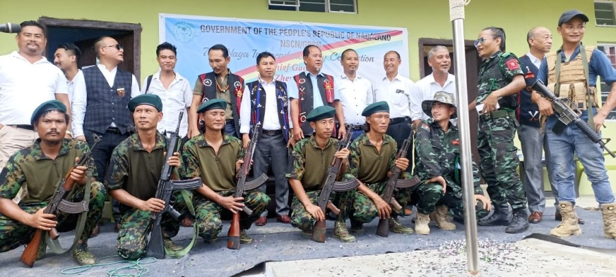 Officials of NSCN/GPRN pose for lens with the chief guest Ino Zheshito Swu at the celebration of the 76th Naga Independence Day on August 14.