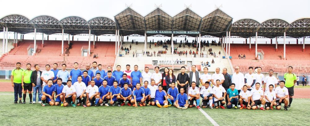 Er Zale Neikha and others during the friendly football match in Kohima on August 27. Morung Photo