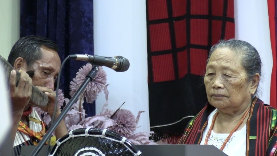 Chakhesang Zuve Cultural Club presenting Tati Folk Song during the International Day of the World’s Indigenous Peoples programme in Dimapur on August 9. (Morung Photo)