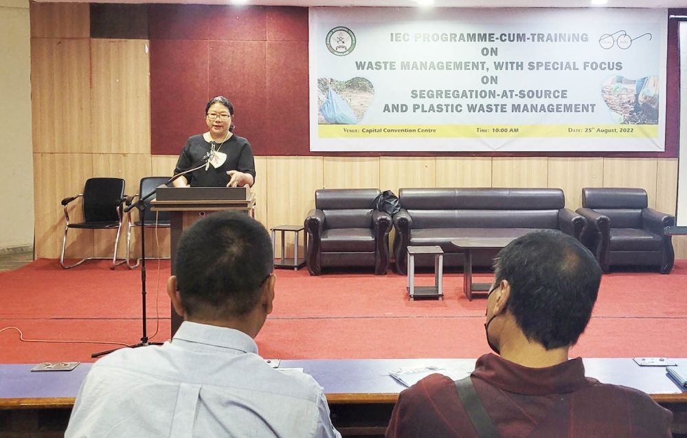Lanusenla Longkumer addressing IEC awareness prog-cum-training on waste management in Kohima on August 25. (Morung Photo)
