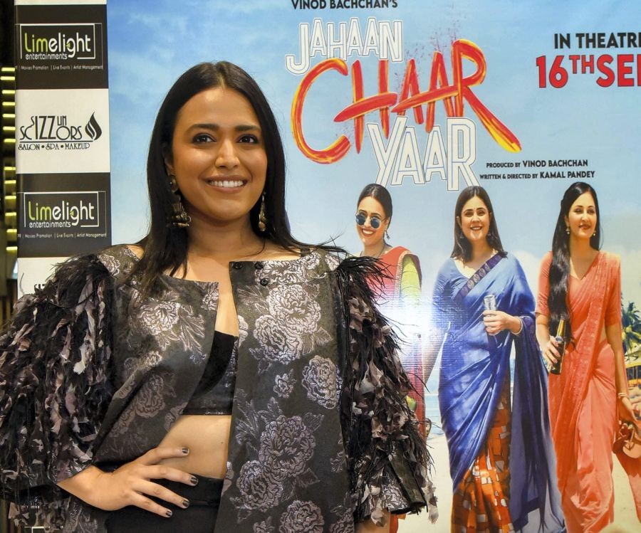 Jaipur: Bollywood actress Swara Bhasker poses for photographs during a promotional event for her upcoming film 'Jahaan Char Yaar', in Jaipur, Tuesday, Sept. 13, 2022. (PTI Photo)(