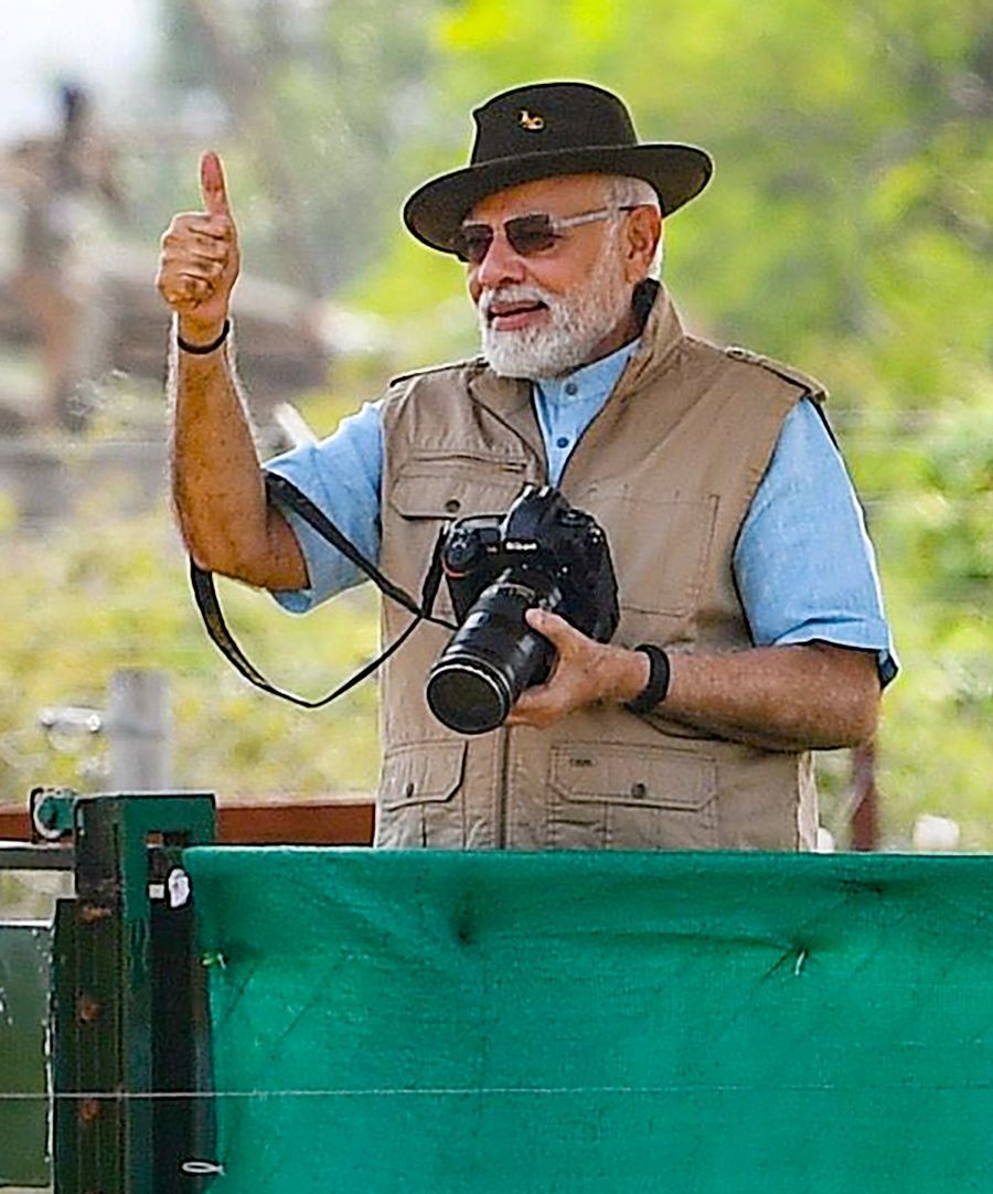 **EDS: HANDOUT PHOTO FROM PMO** Kuno: Prime Minister Narendra Modi after releasing cheetahs inside a special enclosure of the Kuno National Park in Madhya Pradesh, Saturday, Sept. 17, 2022. Three of the eight cheetahs brought from Namibia were released as part of a programme to reintroduce the feline in India, seven decades after it was declared extinct in the country. (PTI Photo)