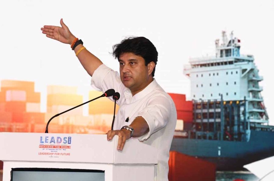New Delhi: Union Minister Jyotiraditya Scindia addresses during the third edition of FICCI LEADS 2022- 'Leadership for Future' at the theme session on 'Future of Financing' in New Delhi in New Delhi on Tuesday, Sept. 20, 2022. (Photo: Anupam Gautam/IANS)