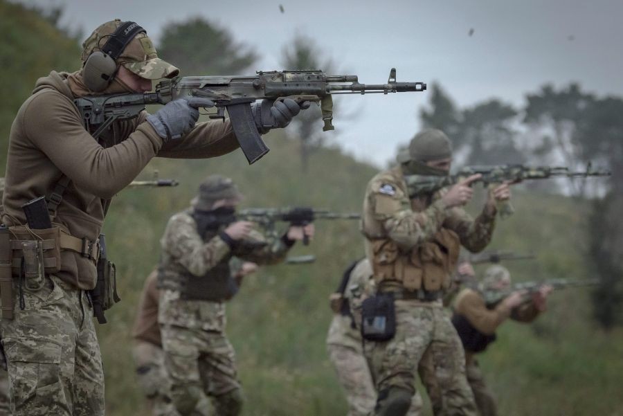 Kyiv: Volunteers soldiers attend a training outside Kyiv, Ukraine, Saturday, Sept. 17, 2022. Some volunteers signed up to join a Chechen unit that fights alongside the Ukrainian military.AP/PTI Photo