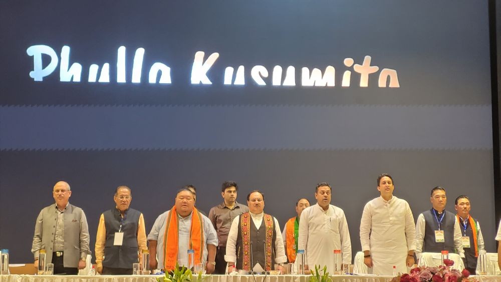 JP Nadda and others during meeting with BJP party Karyakartas in Kohima on September 15. (Morung Photo)