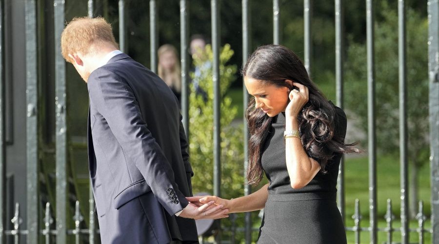 Windsor: Prince Harry and Meghan, Duchess of Sussex, hold hands as they view the floral tributes for the late Queen Elizabeth II outside Windsor Castle, in Windsor, England, Saturday, Sept. 10, 2022.AP/PTI Photo