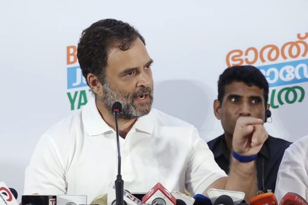**EDS: SCREENGRAB FROM A VIDEO POSTED BY @INCIndia ON THURSDAY, SEPT. 22, 2022** Ernakulam: Congress leader Rahul Gandhi addresses a press conference during the party's 'Bharat Jodo Yatra', in Ernakulam district. (PTI Photo)