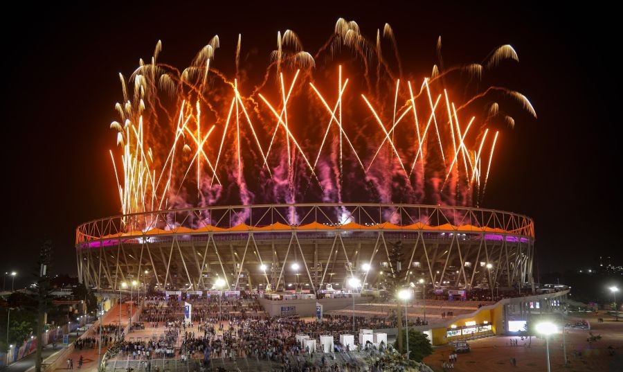 Ahmedabad: Fireworks over the Narendra Modi Stadium during inauguration of 36th National Games, in Ahmedabad, Thursday, Sept. 29, 2022. (PTI Photo)